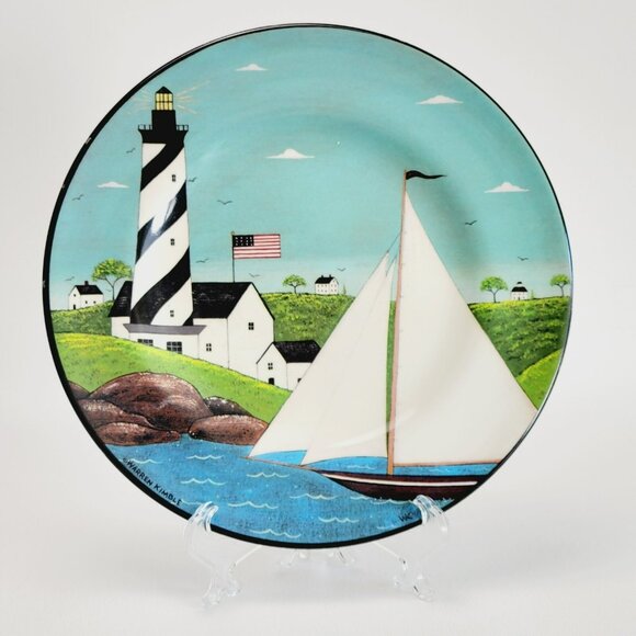Coastal Breeze Plastic Salad Plate Set Lighthouse & Boat Warren Kimble Folk Art - Picture 2 of 12